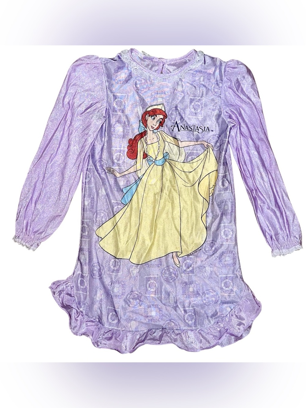 Vintage 1997 Anastasia Lavender Shimmer Nightgown Girls S Ruffle Hem Disney Fox